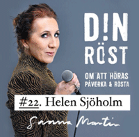 Sanna Martin in front of the microphone. Promo image for her podcast Your Voice.öst.