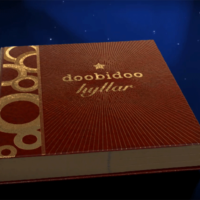 A red book with golden letters.