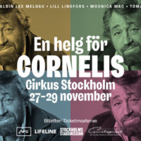 A promotional image for "A Weekend for Cornelis" with a collage consisting of four identical images of Cornelis in different color tones.