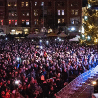 Stora Torget i Sundsvall i vintermörker. Foto: Sundsvalls Tidning; Maria Eilertsen/Arkiv